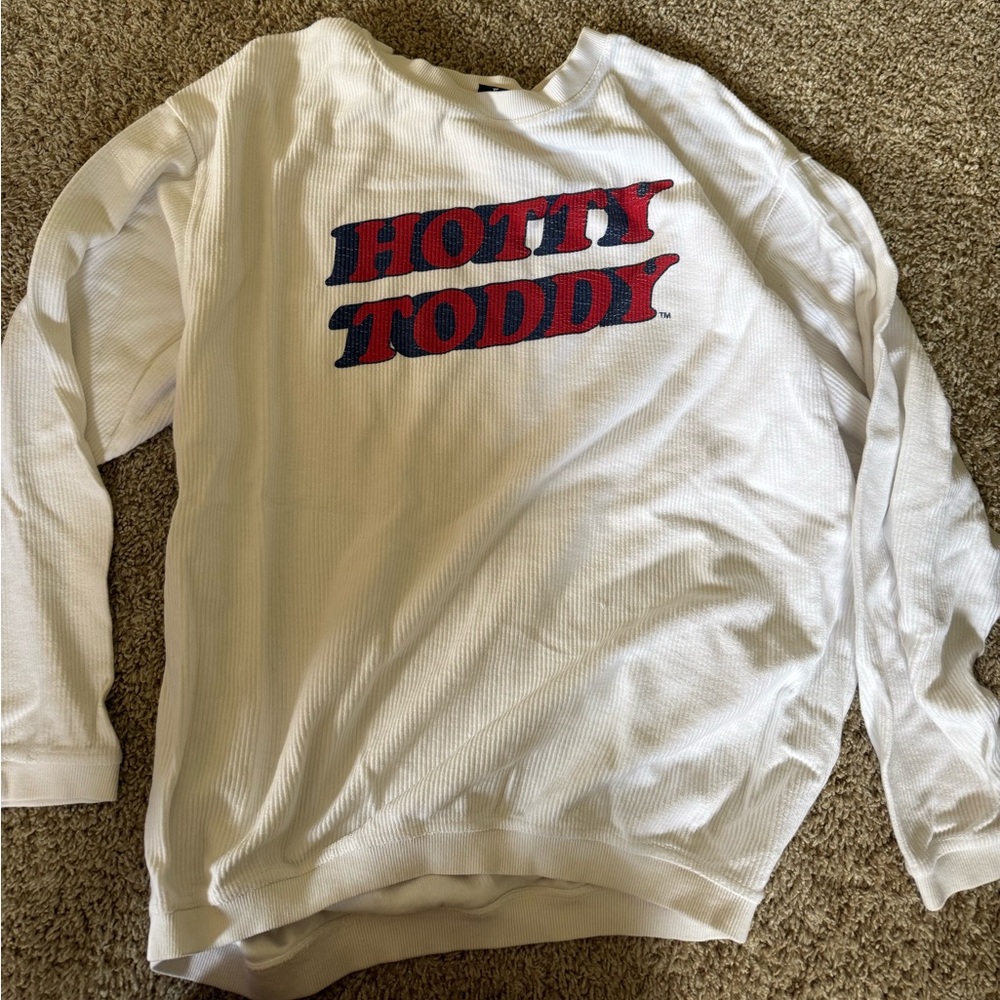 Ole Miss Hotty Toddy White Long Sleeve Shirt with Red and Blue Graphic
